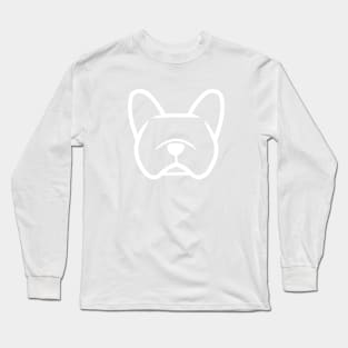 French Bulldog face in white - White Frenchie face - White French Bulldog silhouette sticker Long Sleeve T-Shirt